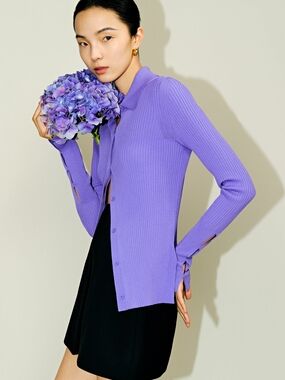 COS Lilac Ribbed Button-Down Collared Top